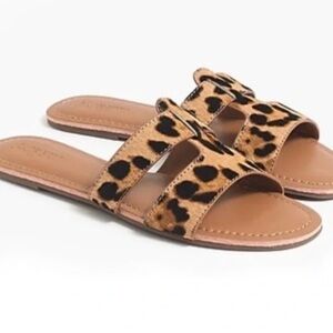 J Crew leopard print calf hair beachside slide on flat